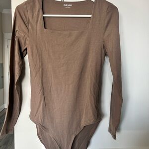 Old Navy Dark Taupe Long Sleeve Square Neck Bodysuit
